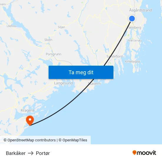 Barkåker to Portør map