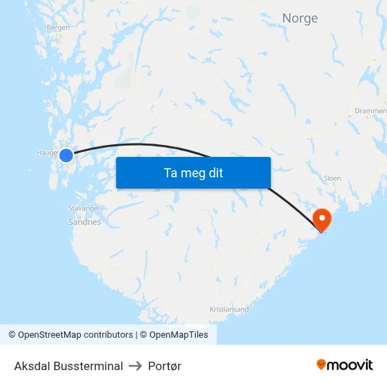 Aksdal Bussterminal to Portør map