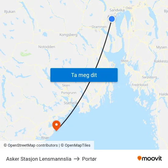 Asker Stasjon Lensmannslia to Portør map