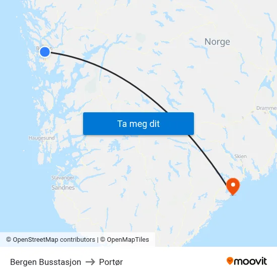 Bergen Busstasjon to Portør map