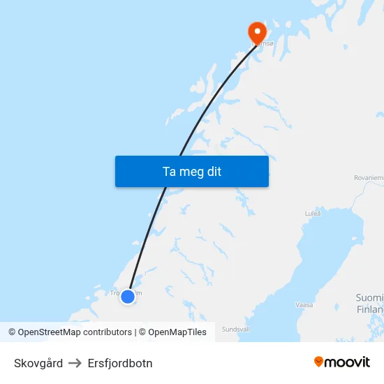 Skovgård to Ersfjordbotn map