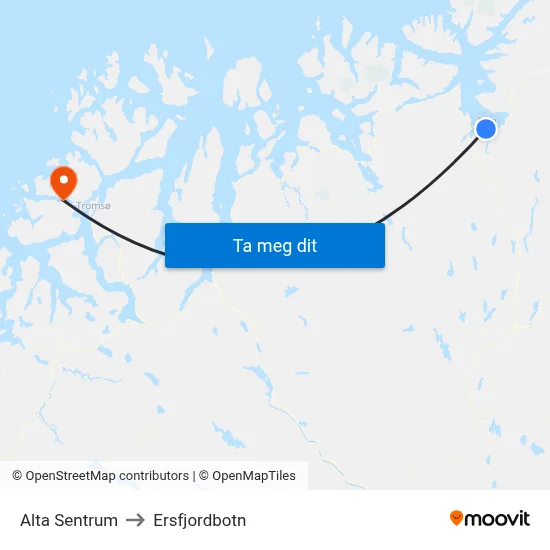 Alta Sentrum to Ersfjordbotn map