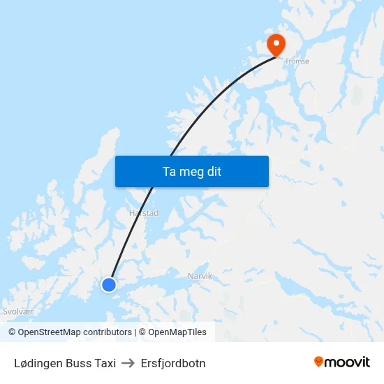 Lødingen Buss Taxi to Ersfjordbotn map