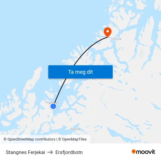 Stangnes Ferjekai to Ersfjordbotn map