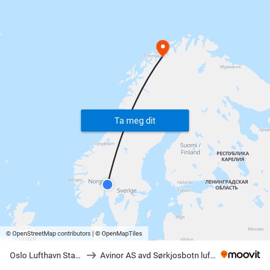 Oslo Lufthavn Stasjon to Avinor AS avd Sørkjosbotn lufthavn map