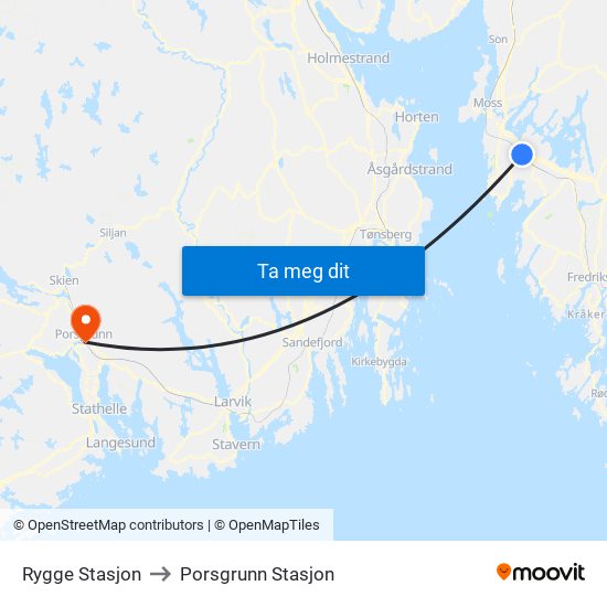 Rygge Stasjon to Porsgrunn Stasjon map