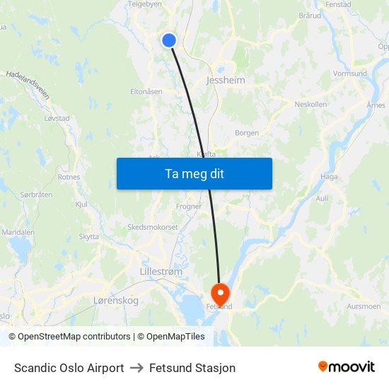 Scandic Oslo Airport to Fetsund Stasjon map