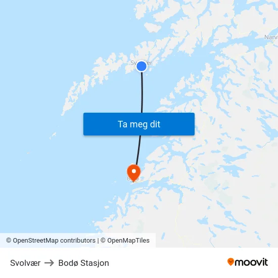 Svolvær to Bodø Stasjon map