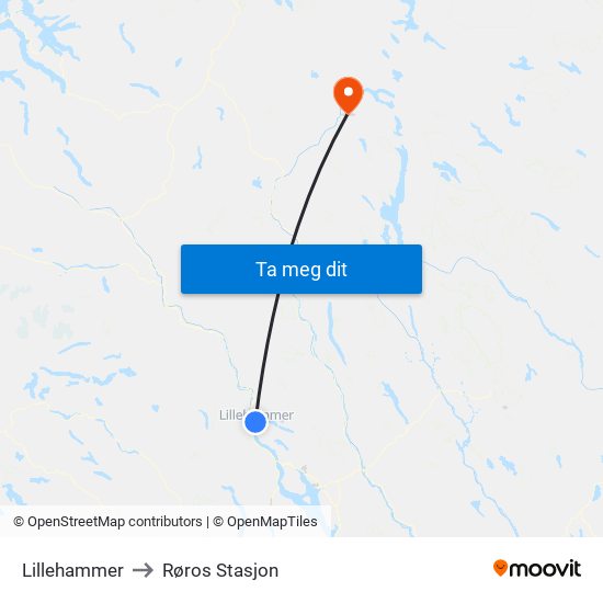 Lillehammer to Røros Stasjon map