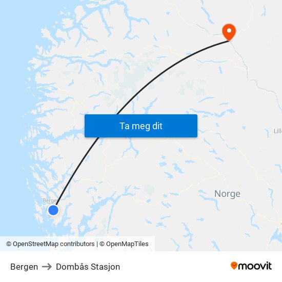 Bergen to Dombås Stasjon map