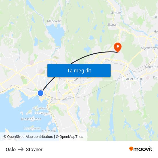 Oslo to Stovner map