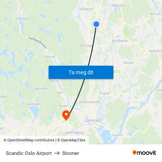 Scandic Oslo Airport to Stovner map