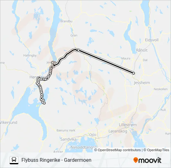 FLYBUSS RINGERIKE - GARDERMOEN Bus Line Map