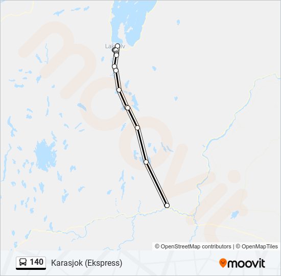 140 Rute: rutetider, holdeplasser og kart - Karasjok (Ekspress) (Oppdatert)