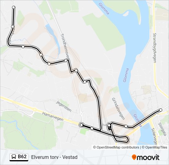 B62 Bus Route Map B62 Route: Schedules, Stops & Maps - Elverum Torv (Updated)