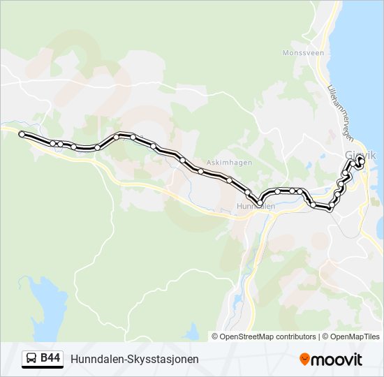 B44 Bus Route Map B44 Route: Schedules, Stops & Maps - Hunndalen-Skysstasjonen (Updated)