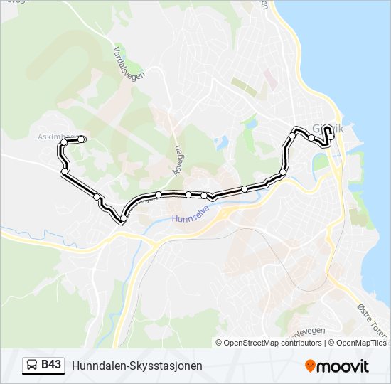 B43 Bus Route Map B43 Route: Schedules, Stops & Maps - Hunndalen-Skysstasjonen (Updated)