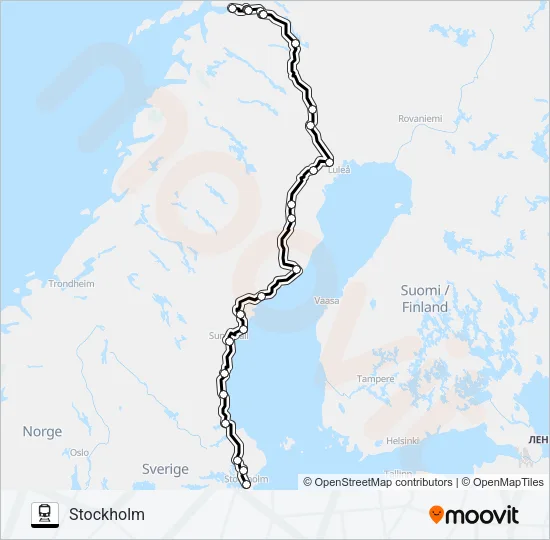 NARVIK-STOCKHOLM Train Line Map