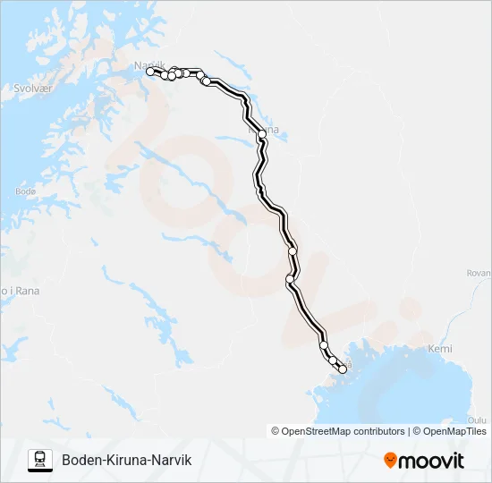 STOCKHOLM-NARVIK (-LULEÅ) Train Line Map