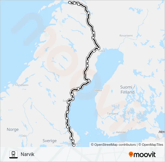 STOCKHOLM-NARVIK (-LULEÅ) Train Line Map