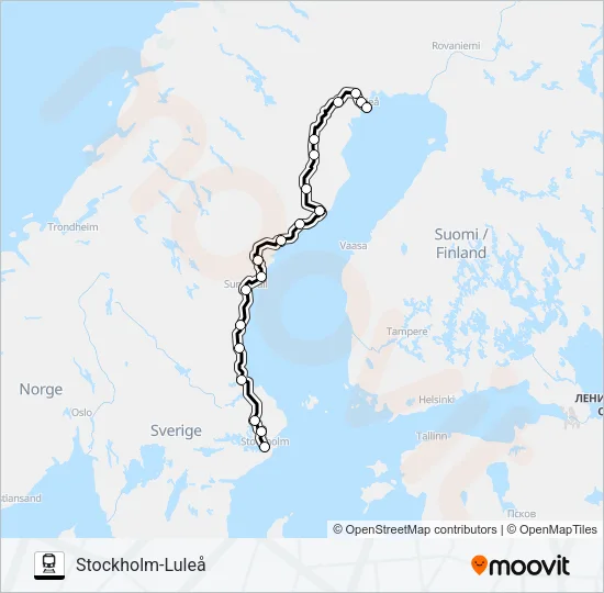 STOCKHOLM-NARVIK (-LULEÅ) Train Line Map
