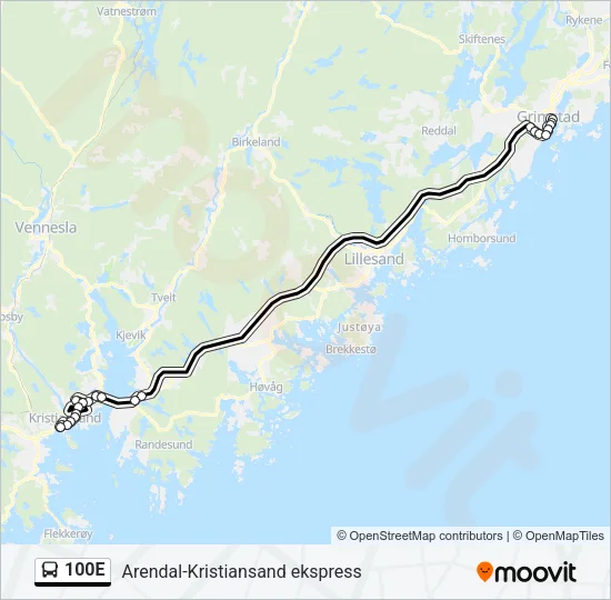 100E Bus Line Map