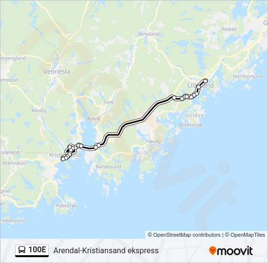 100E Bus Line Map