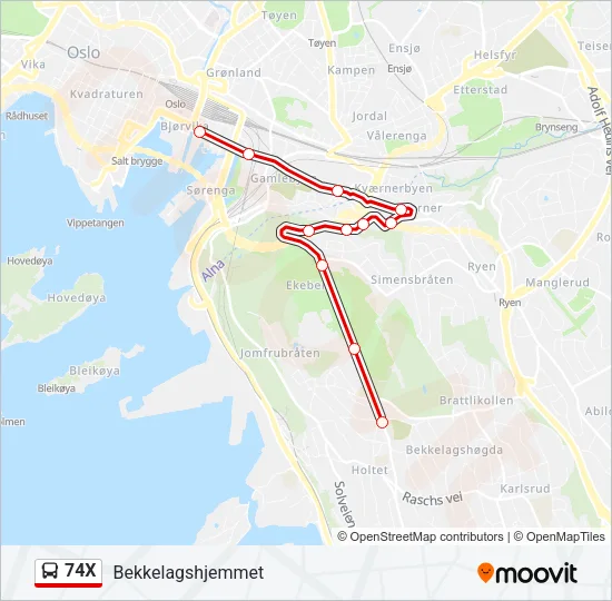 74X Bus Line Map