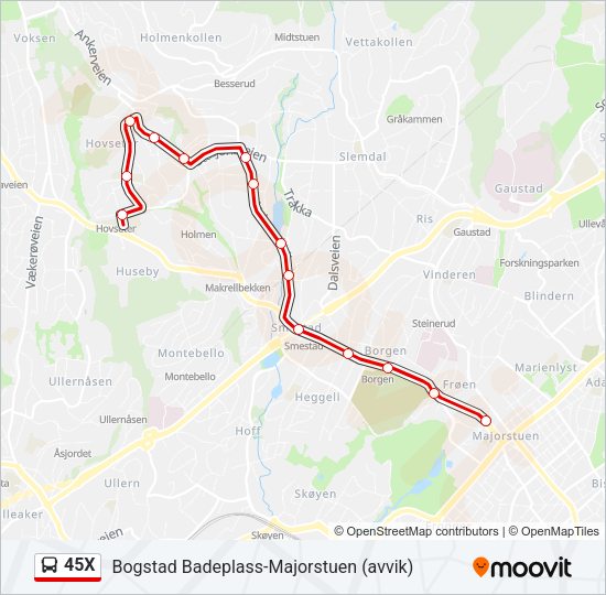 45X Bus Line Map