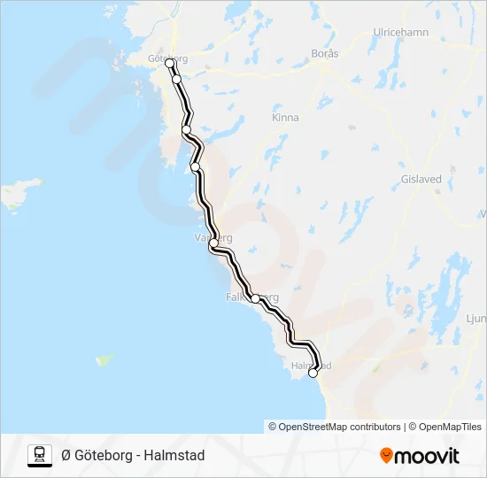 Ø GÖTEBORG - HALMSTAD Train Line Map