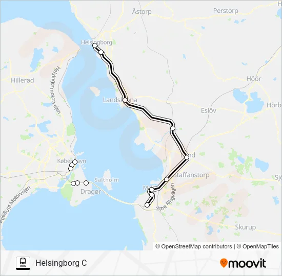 Ø HELSINGBORG - MALMÖ - KØBENHAVN Train Line Map