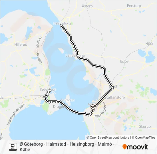 Ø GÖTEBORG - HALMSTAD - HELSINGBORG - MALMÖ - KØBE Train Line Map