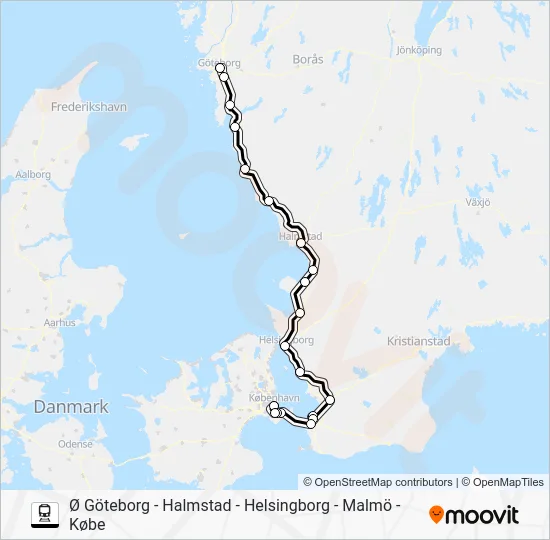 Ø GÖTEBORG - HALMSTAD - HELSINGBORG - MALMÖ - KØBE Train Line Map