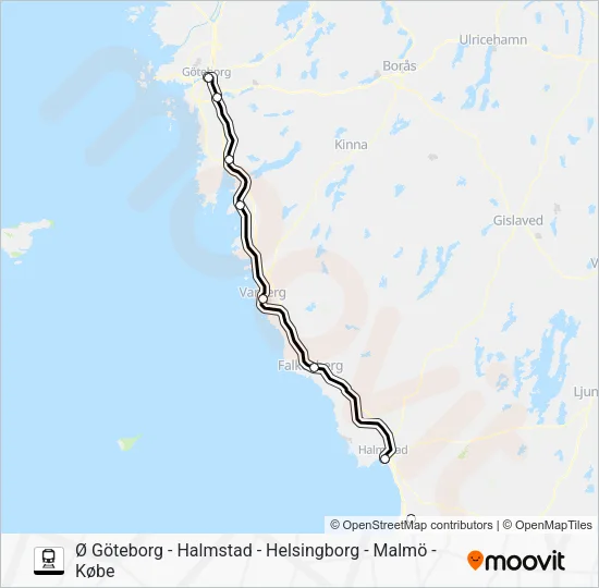 Ø GÖTEBORG - HALMSTAD - HELSINGBORG - MALMÖ - KØBE Train Line Map