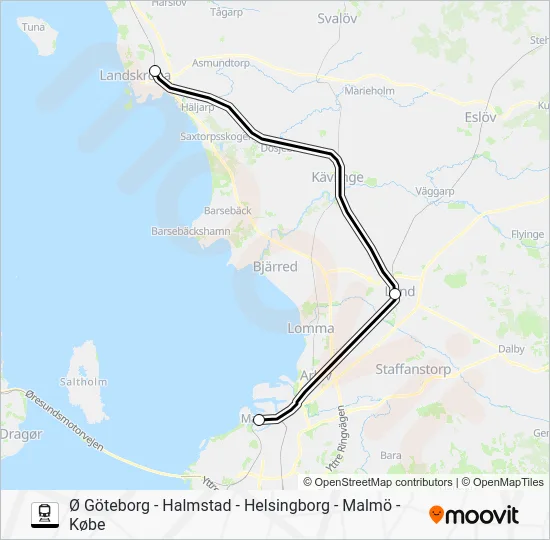 Ø GÖTEBORG - HALMSTAD - HELSINGBORG - MALMÖ - KØBE Train Line Map