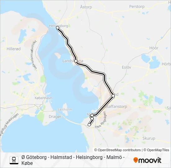 Ø GÖTEBORG - HALMSTAD - HELSINGBORG - MALMÖ - KØBE Train Line Map
