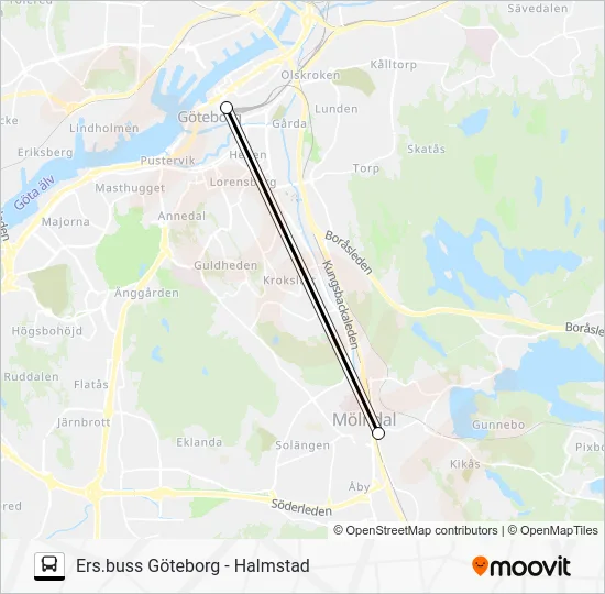 ERS.BUSS GÖTEBORG - HALMSTAD Bus Line Map