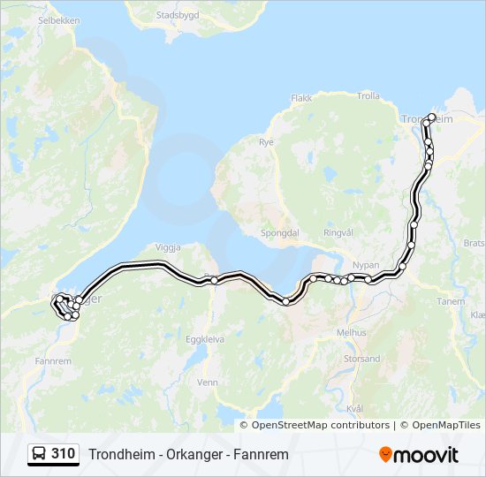 310 Rute: Rutetider, Holdeplasser Og Kart - Orkanger Skysst. Via ...