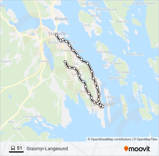 S1 Rute: Rutetider, Holdeplasser Og Kart - Langesund-Eikstrand (Oppdatert)