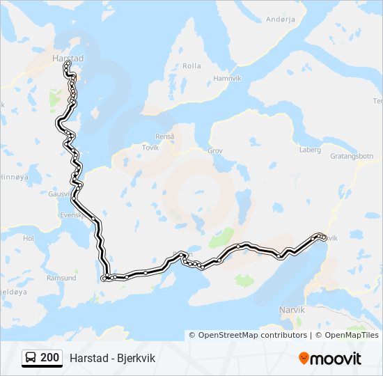 200 Rute: rutetider, holdeplasser og kart - Bjerkvik Korr. Narvik ...