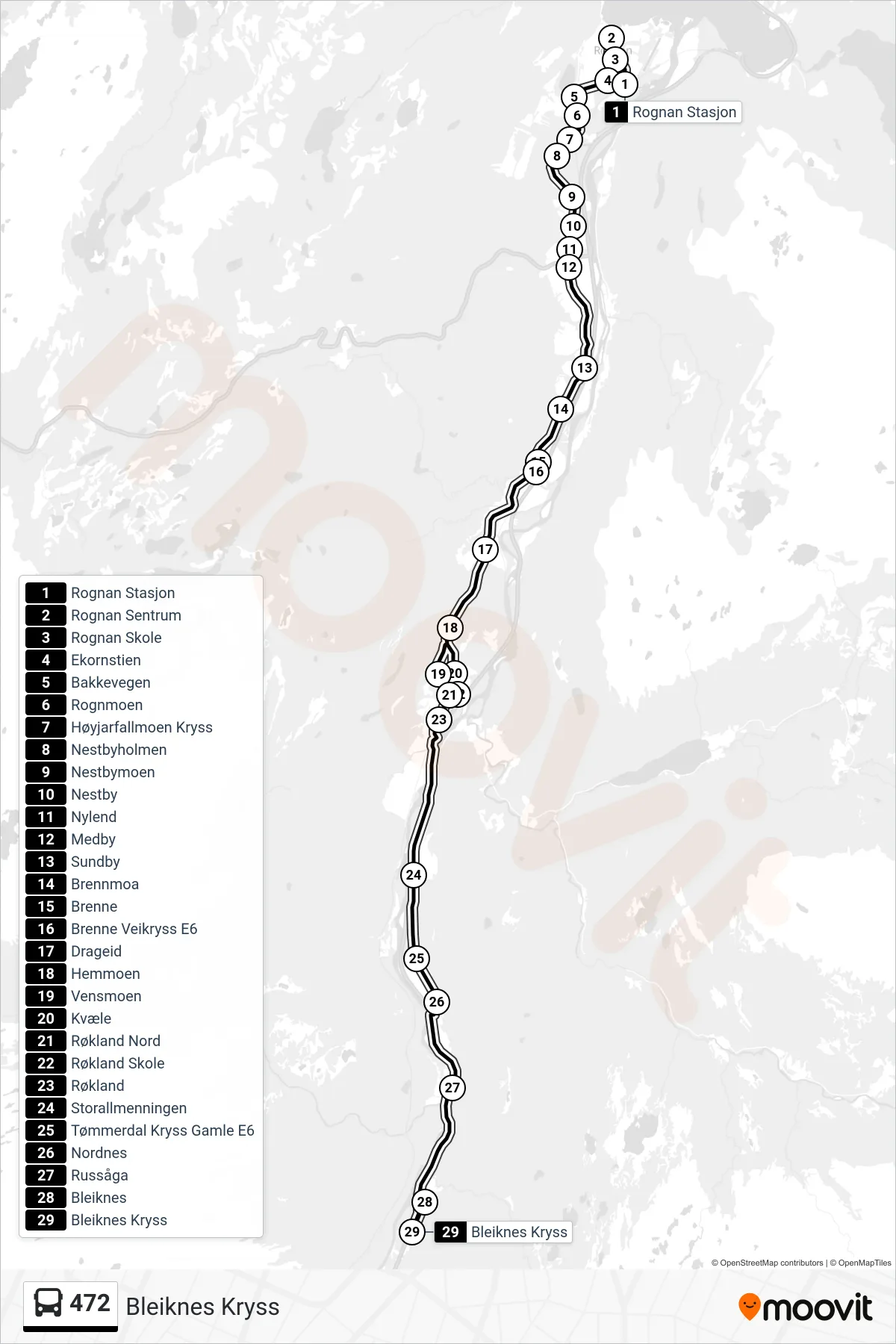 472 bus Line (Bleiknes Kryss) route and stops on a map