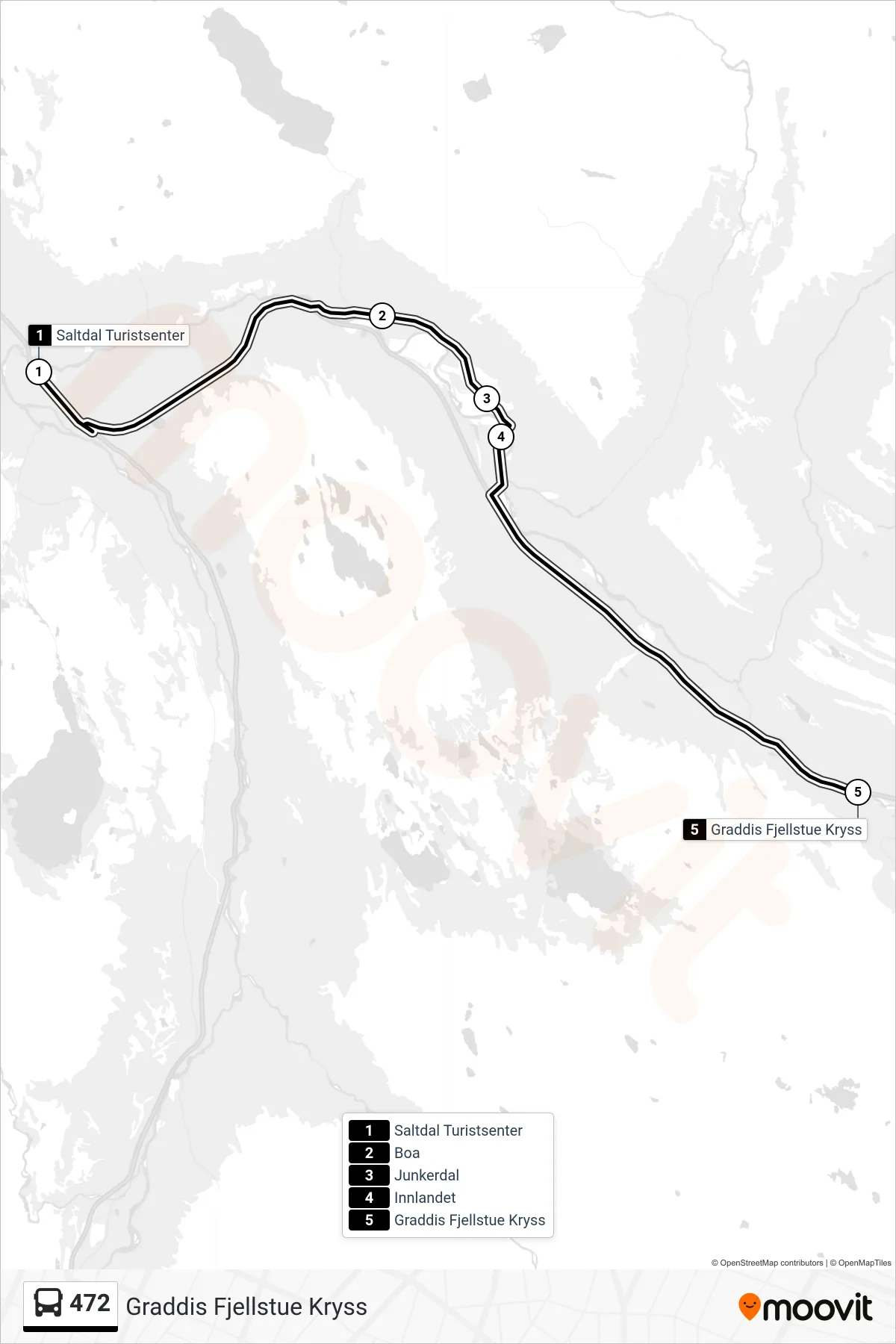 472 bus Line (Graddis Fjellstue Kryss) route and stops on a map