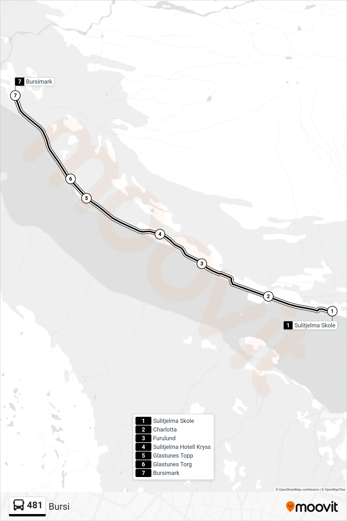 481 bus Line (Bursi) route and stops on a map