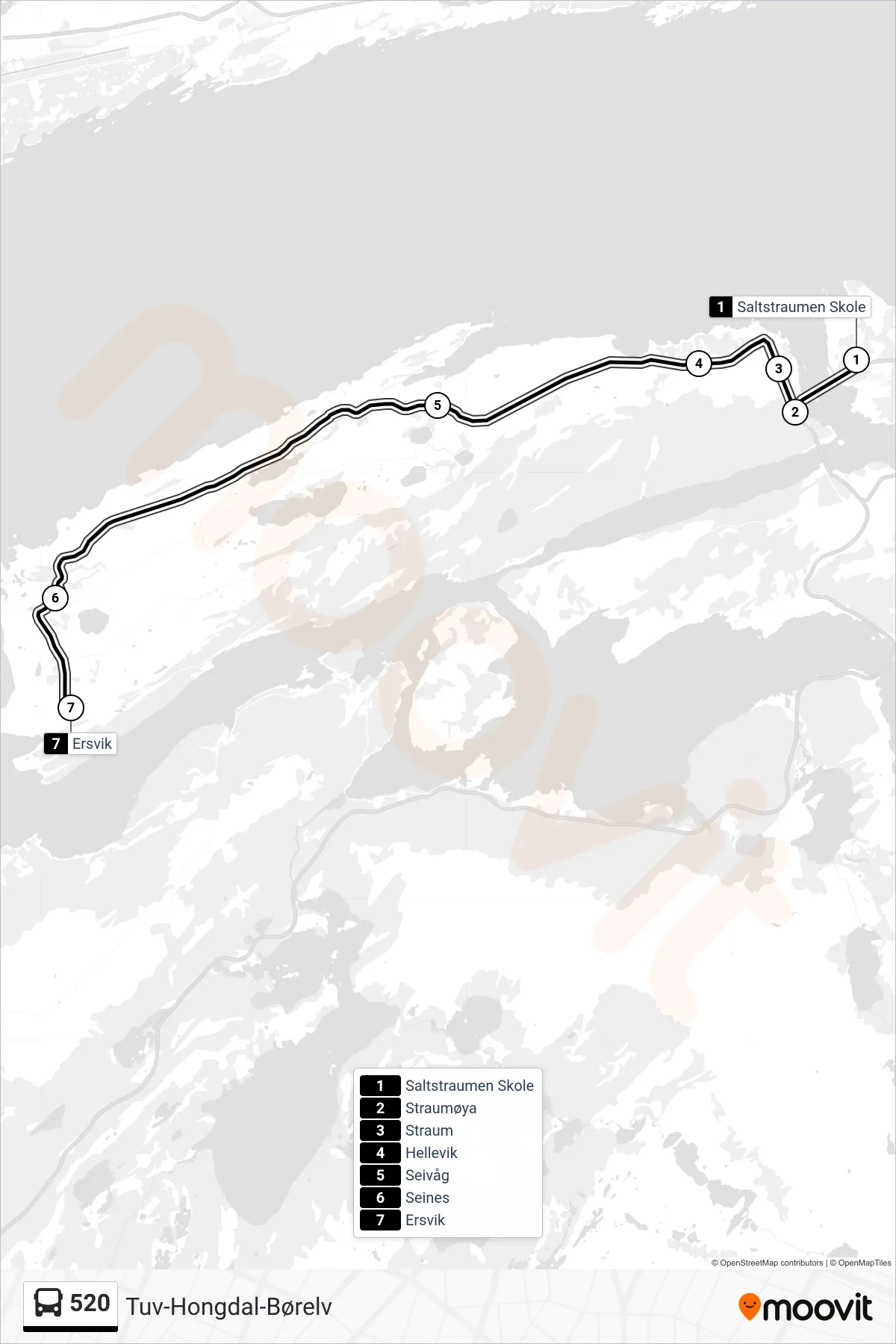 520 bus Line (Ersvik) route and stops on a map