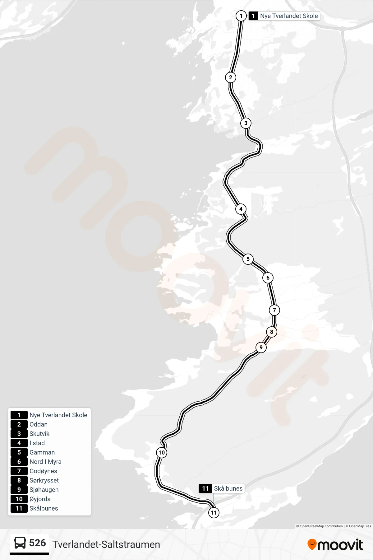 526 bus Line (Skålbunes) route and stops on a map