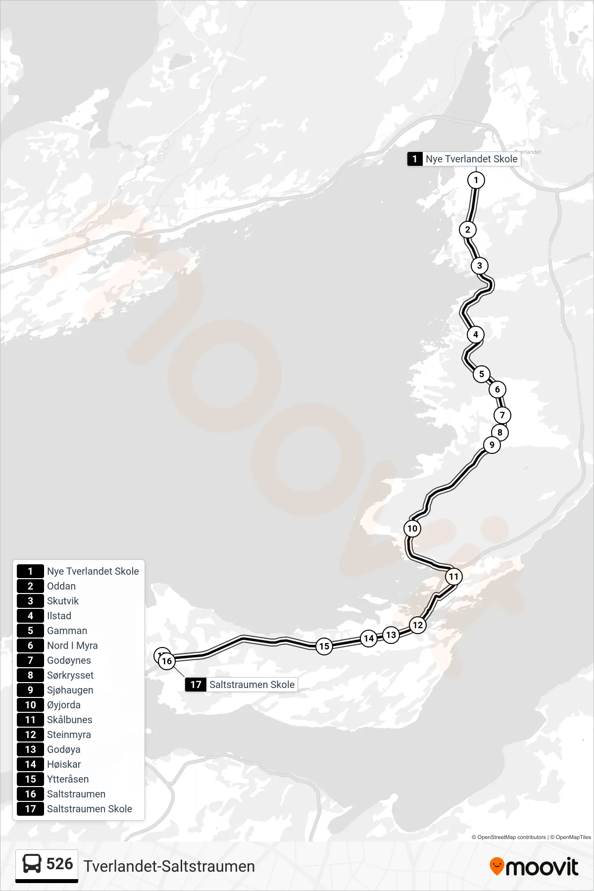 526 bus Line (Godøynes/Skålbunes) route and stops on a map