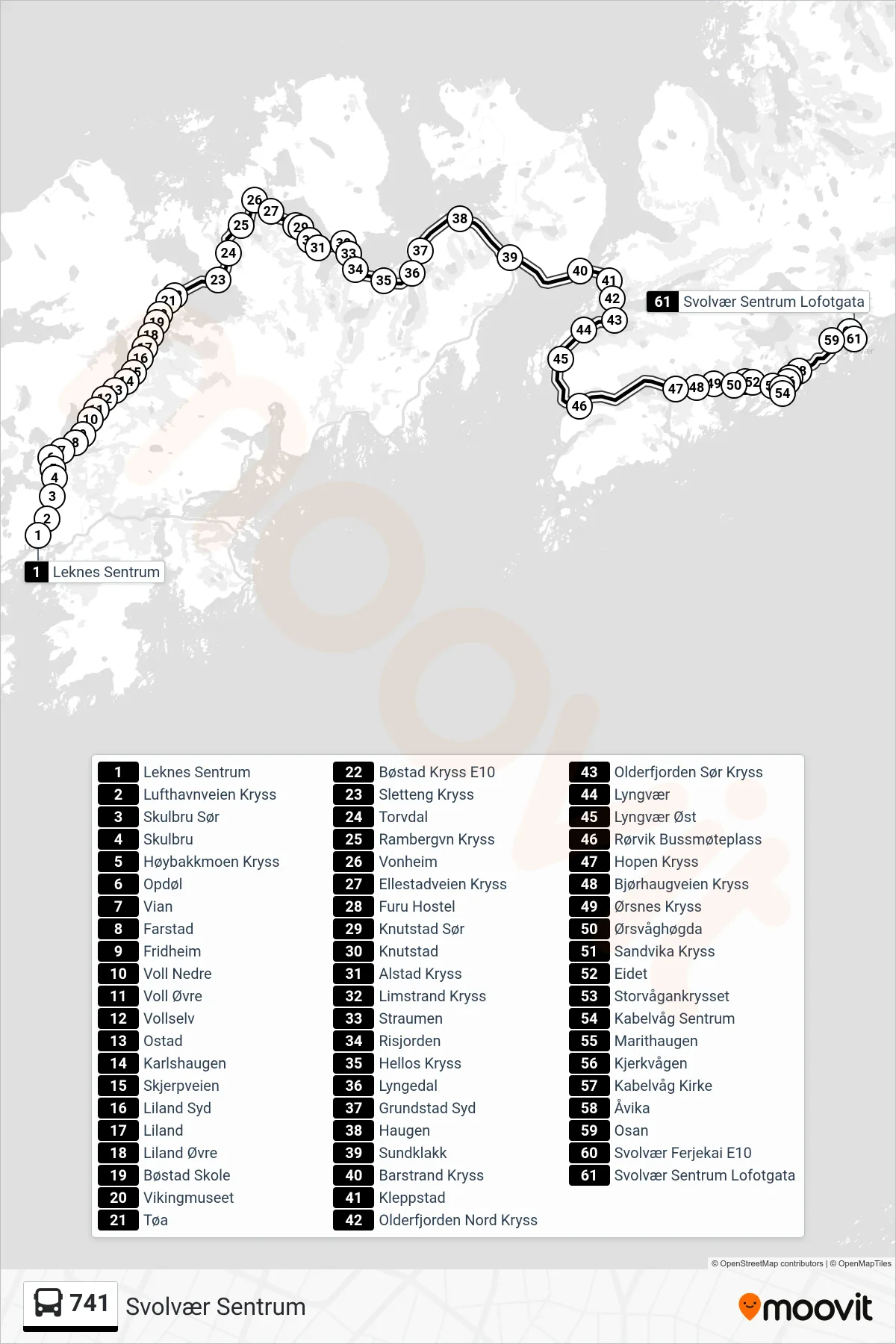 741 bus Line (Svolvær Sentrum) route and stops on a map
