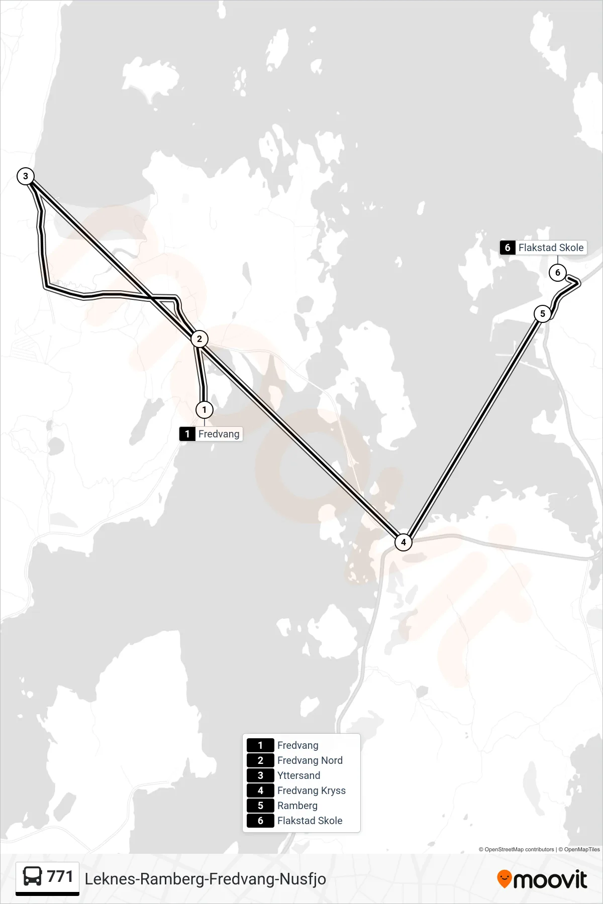 771 bus Line (Flakstad Skole) route and stops on a map