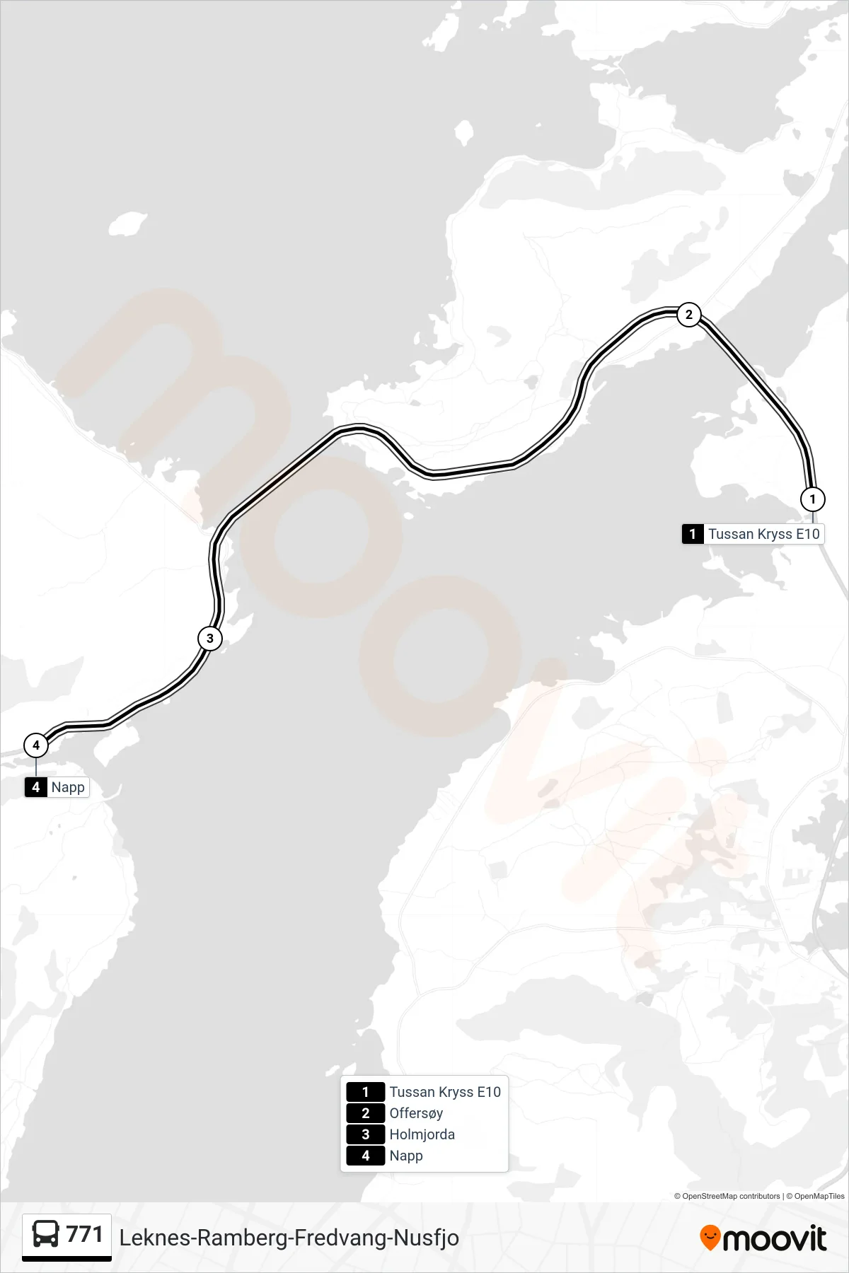 771 bus Line (Napp) route and stops on a map
