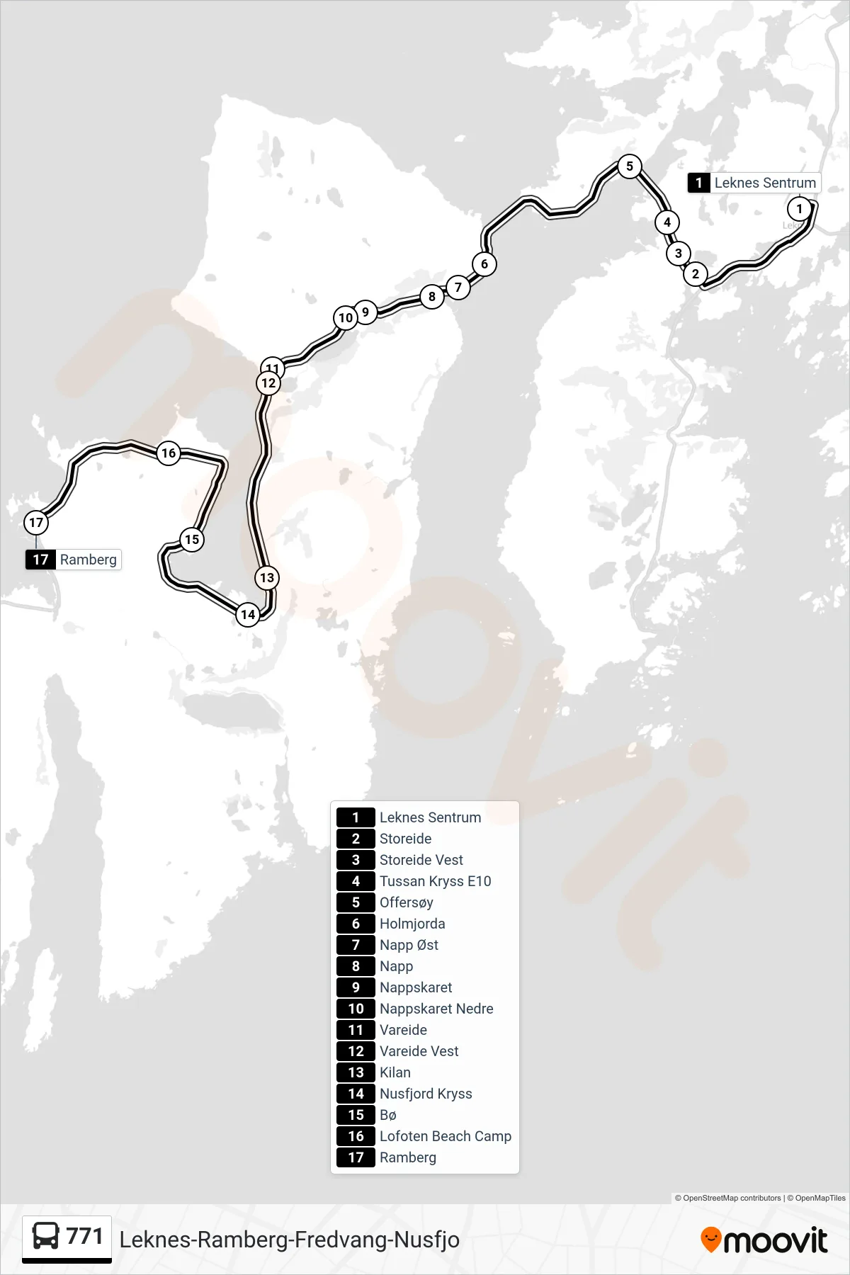 771 bus Line (Ramberg) route and stops on a map